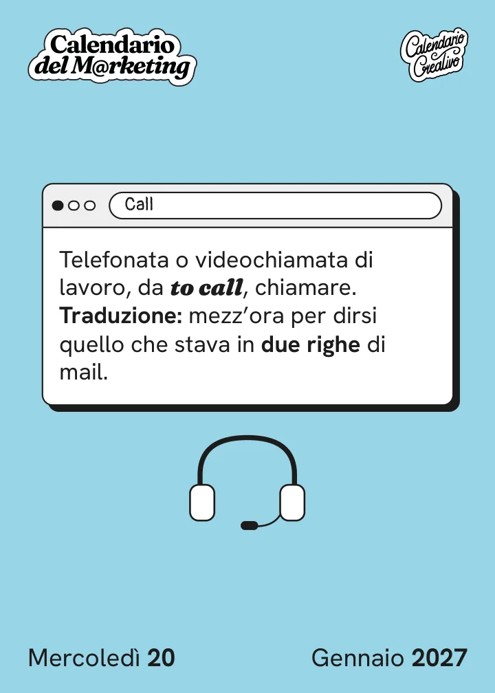 Foglio di mercoledì 20 gennaio 2027 del Calendario del Marketing 2027: Call