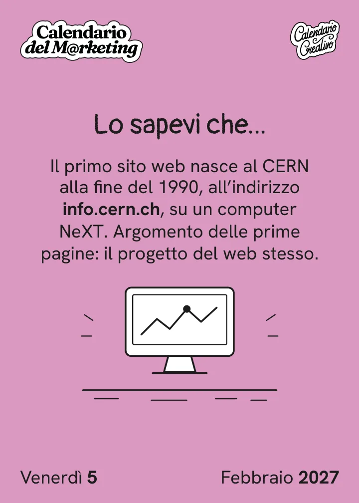 Foglio di venerdì 5 febbraio 2027 del Calendario del Marketing 2027: Lo sapevi che...