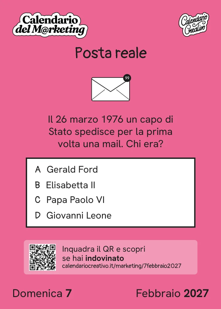 Foglio di domenica 7 febbraio 2027 del Calendario del Marketing 2027: Posta reale