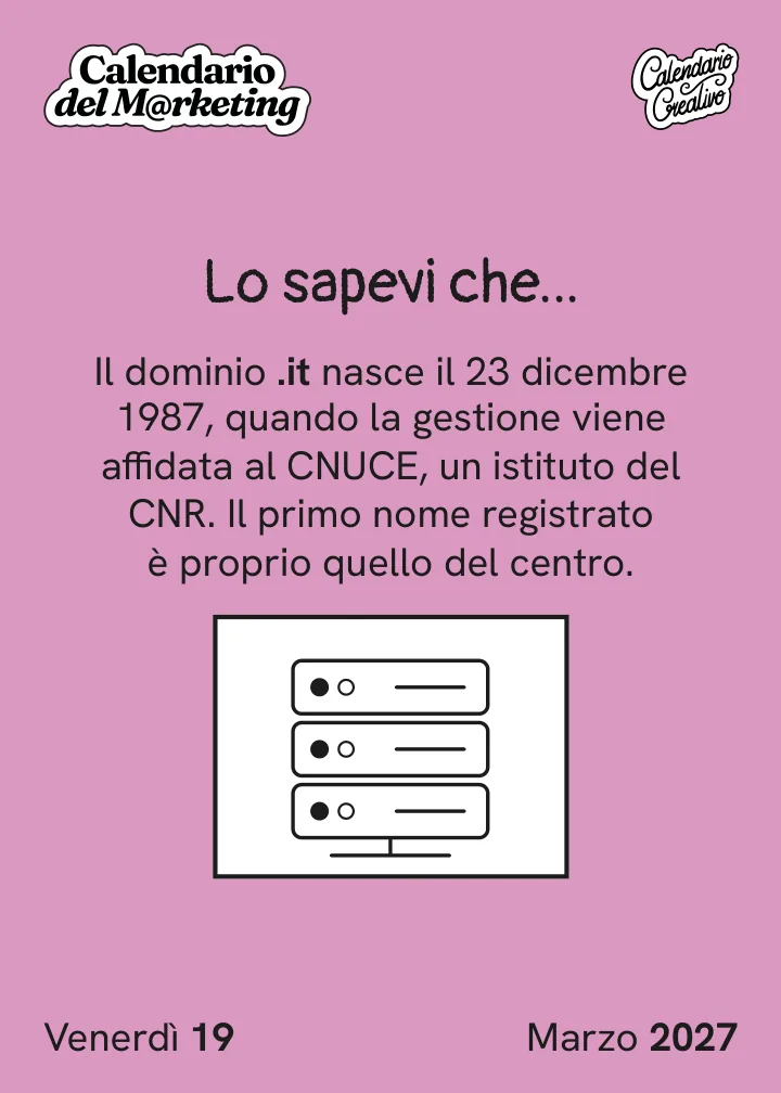 Foglio di venerdì 19 marzo 2027 del Calendario del Marketing 2027: Lo sapevi che...