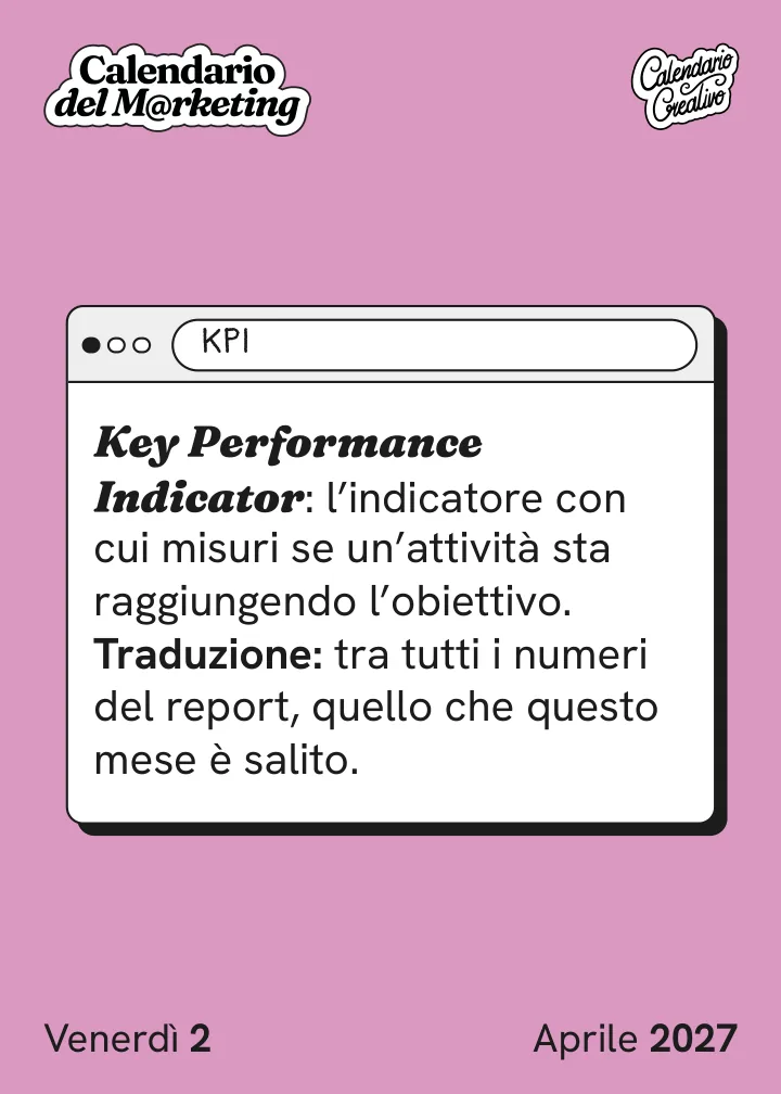 Foglio di venerdì 2 aprile 2027 del Calendario del Marketing 2027: KPI