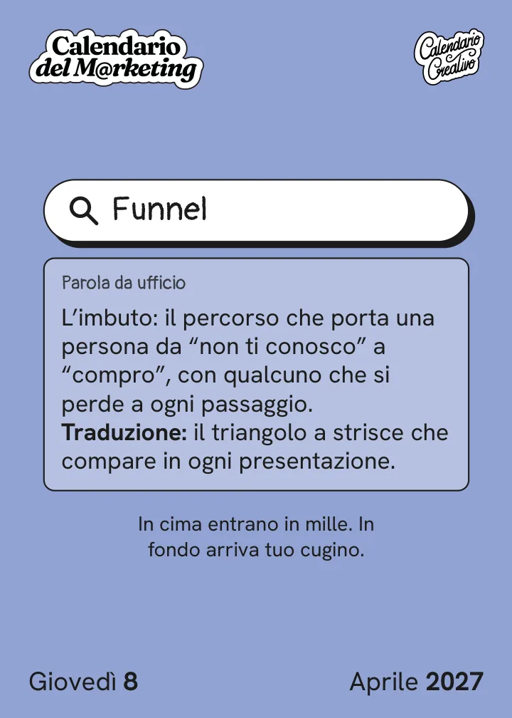 Foglio di giovedì 8 aprile 2027 del Calendario del Marketing 2027: Funnel