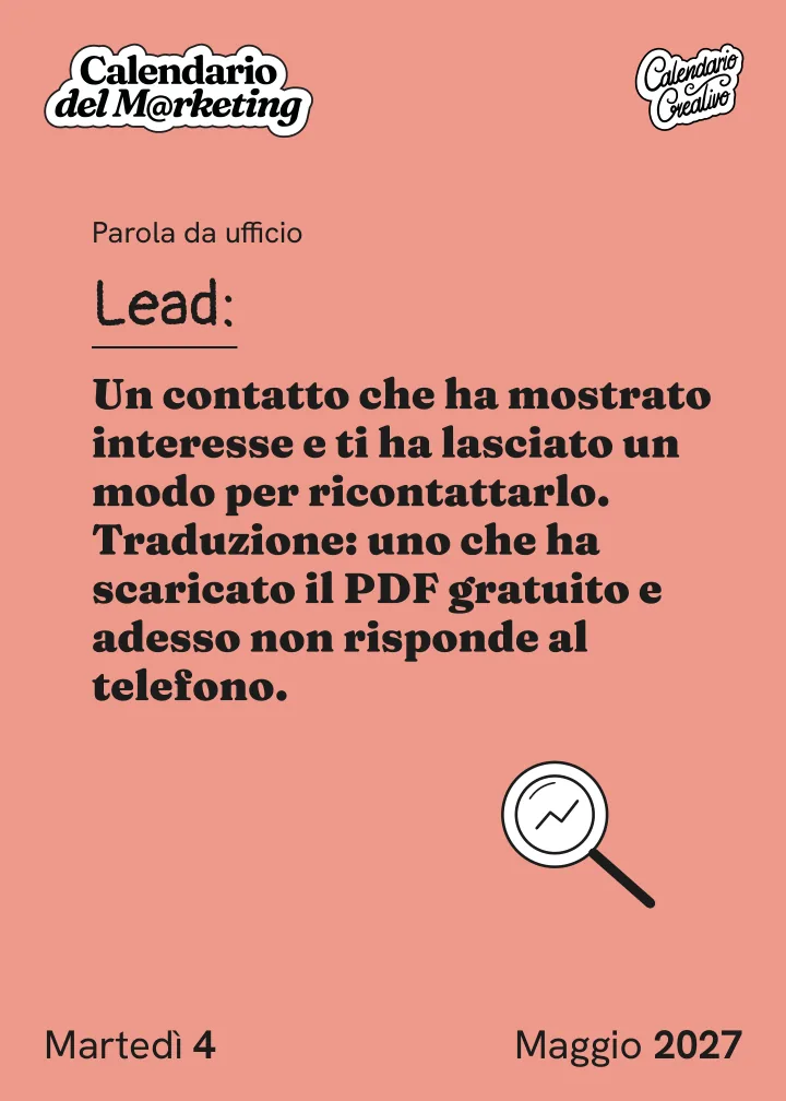 Foglio di martedì 4 maggio 2027 del Calendario del Marketing 2027: Lead