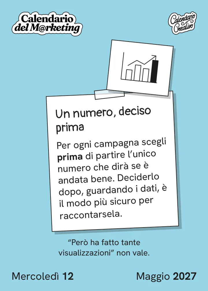 Foglio di mercoledì 12 maggio 2027 del Calendario del Marketing 2027: Un numero, deciso prima