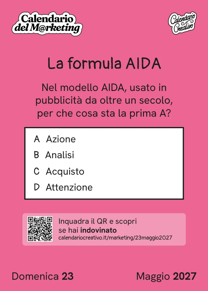 Foglio di domenica 23 maggio 2027 del Calendario del Marketing 2027: La formula AIDA