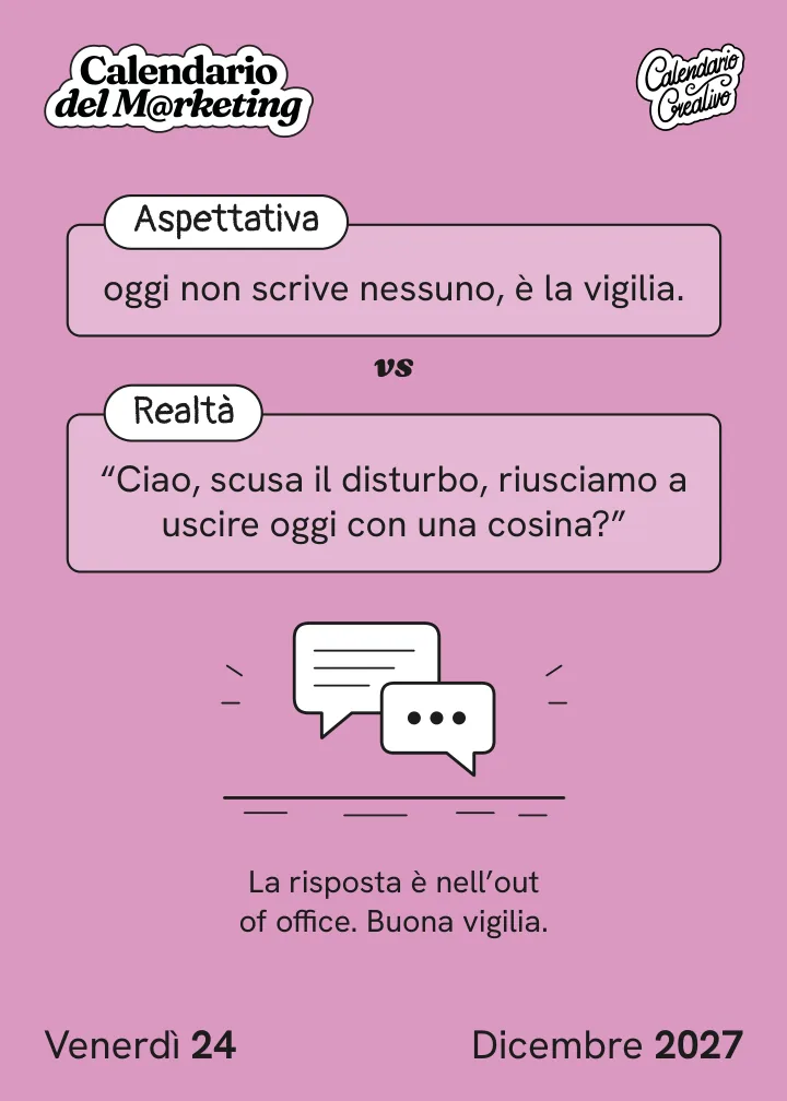 Foglio di venerdì 24 dicembre 2027 del Calendario del Marketing 2027: Aspettativa / Realtà