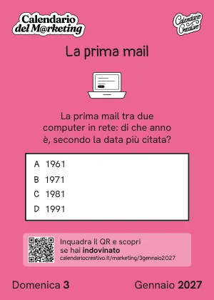 Foglio di domenica 3 gennaio 2027 del Calendario del Marketing 2027: La prima mail
