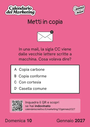 Foglio di domenica 10 gennaio 2027 del Calendario del Marketing 2027: Metti in copia