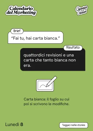 Foglio di lunedì 8 febbraio 2027 del Calendario del Marketing 2027: Brief / Risultato
