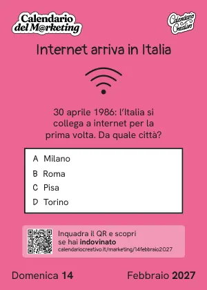 Foglio di domenica 14 febbraio 2027 del Calendario del Marketing 2027: Internet arriva in Italia