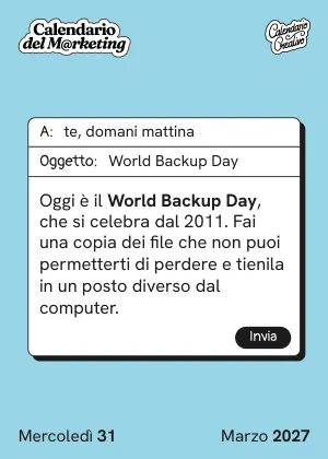 Foglio di mercoledì 31 marzo 2027 del Calendario del Marketing 2027: World Backup Day