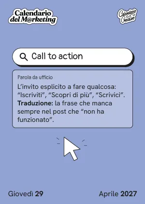 Foglio di giovedì 29 aprile 2027 del Calendario del Marketing 2027: Call to action