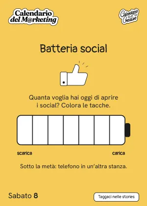 Foglio di sabato 8 maggio 2027 del Calendario del Marketing 2027: Batteria social
