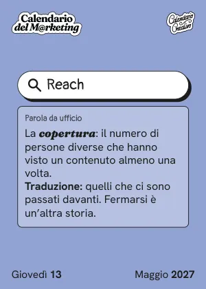 Foglio di giovedì 13 maggio 2027 del Calendario del Marketing 2027: Reach