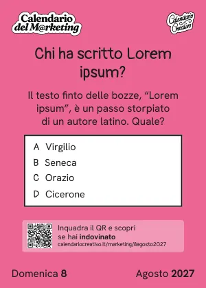 Foglio di domenica 8 agosto 2027 del Calendario del Marketing 2027: Chi ha scritto Lorem ipsum?