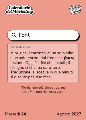 Foglio di martedì 24 agosto 2027 del Calendario del Marketing 2027: Font