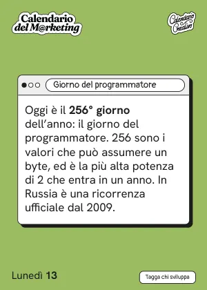 Foglio di lunedì 13 settembre 2027 del Calendario del Marketing 2027: Giorno del programmatore
