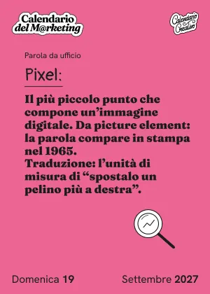 Foglio di domenica 19 settembre 2027 del Calendario del Marketing 2027: Pixel