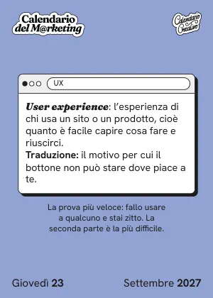 Foglio di giovedì 23 settembre 2027 del Calendario del Marketing 2027: UX
