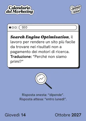 Foglio di giovedì 14 ottobre 2027 del Calendario del Marketing 2027: SEO
