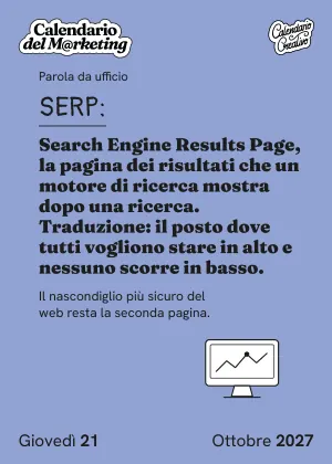 Foglio di giovedì 21 ottobre 2027 del Calendario del Marketing 2027: SERP