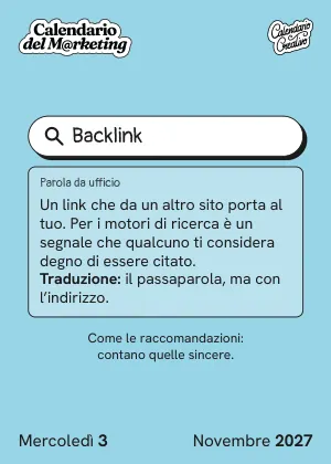 Foglio di mercoledì 3 novembre 2027 del Calendario del Marketing 2027: Backlink
