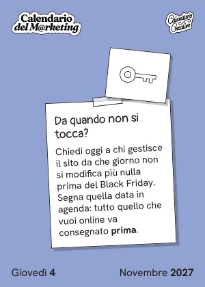 Foglio di giovedì 4 novembre 2027 del Calendario del Marketing 2027: Da quando non si tocca?