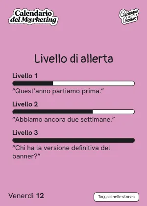 Foglio di venerdì 12 novembre 2027 del Calendario del Marketing 2027: Livello di allerta