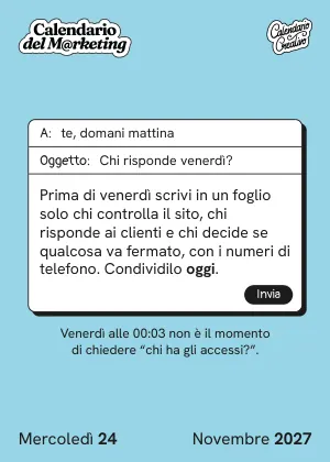 Foglio di mercoledì 24 novembre 2027 del Calendario del Marketing 2027: Chi risponde venerdì?