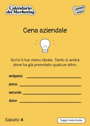 Foglio di sabato 4 dicembre 2027 del Calendario del Marketing 2027: Cena aziendale