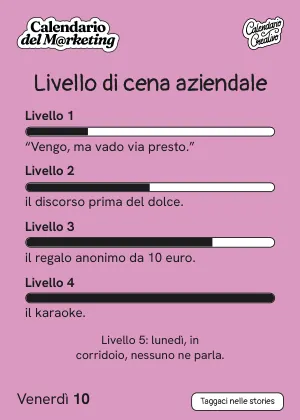 Foglio di venerdì 10 dicembre 2027 del Calendario del Marketing 2027: Livello di cena aziendale