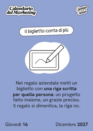Foglio di giovedì 16 dicembre 2027 del Calendario del Marketing 2027: Il biglietto conta di più